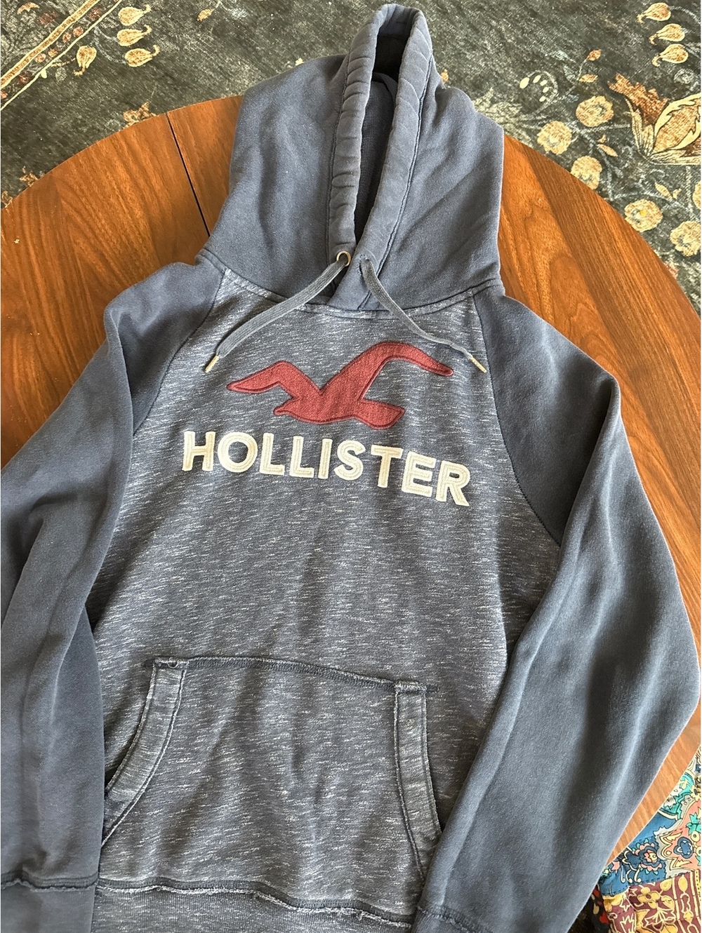 Hollister Men's Medium Blue Pullover Hoodie with Logo